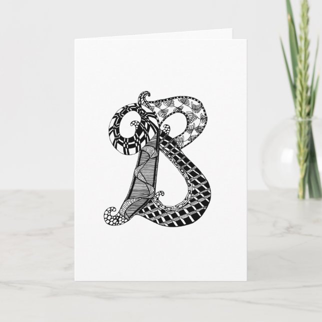 Brev B Monogram i svartvitt Anteckningskort (Framsida)