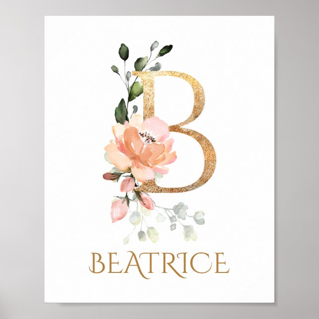 Brev B Monogram Rosa Peach ro Nursery Poster (Framsidan)