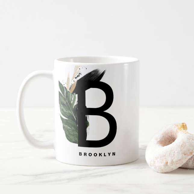 Brev B Monogram Tropisk Personlig för guldfetter Kaffemugg (Med munk)