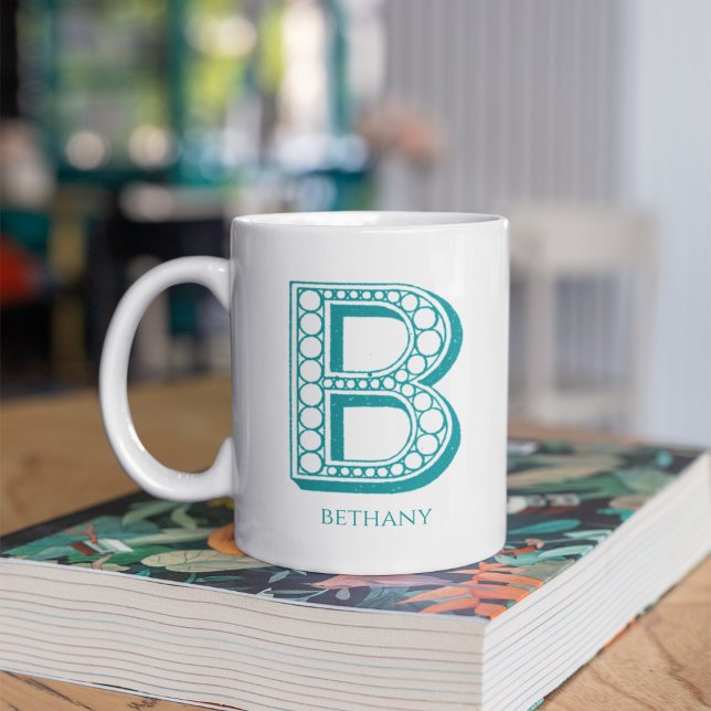 Brev B Teal Monogram Modern Namn Kaffemugg (Skapare uppladdad)