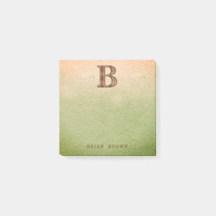 Brev B-träkorn på grönt beige grunge Post-it Block
