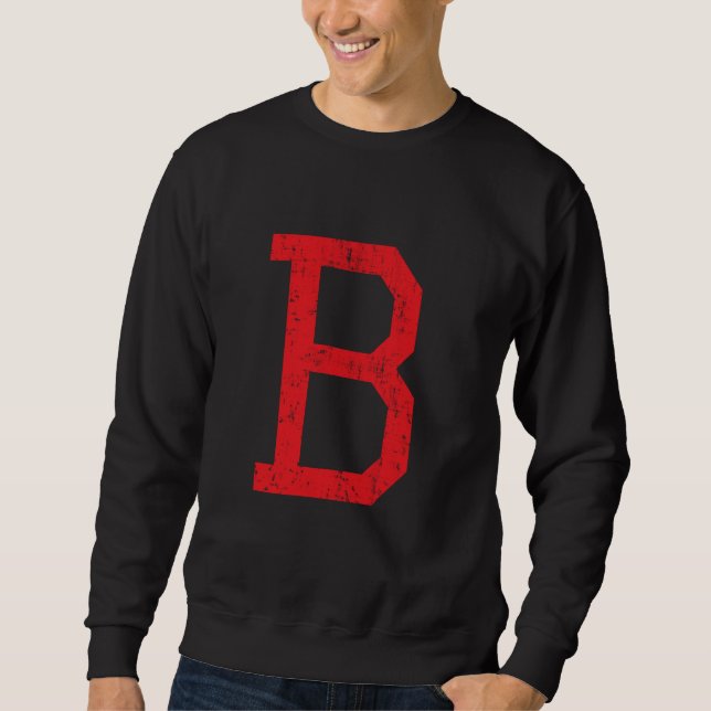 Brev B Upper Alphabet Initial Classial School Lång Ärmad Tröja (Framsida)