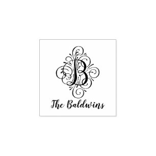 Brev B Ursprunglig Elegant, blommande Monogram Nam Stämpel
