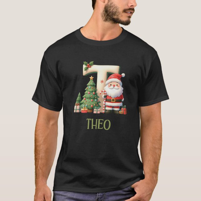 Brev Boys Namn före jul Brev Theo Winter Boys T Shirt (Framsida)