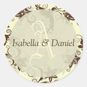 Brev Bröllop Monogram Bride Groom Stickers Runt Klistermärke