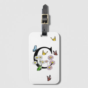 Brev C Blommigt Butterfly Monogram Initial Bagagebricka