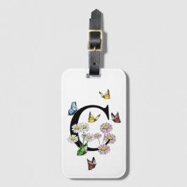 Brev C Blommigt Butterfly Monogram Initial Bagagebricka