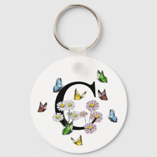 Brev C Blommigt Butterfly Monogram Initial Nyckelring