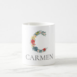 Brev C Blommigt Garden Monogram Personalize Kaffemugg