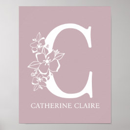 Brev C Blommigt Monogram Namn Nursery Modern Poster