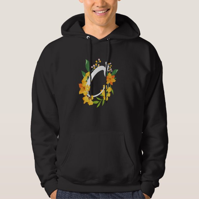 Brev C Capital Alphabet Flowers Monogram Initial Hoodie (Framsida)
