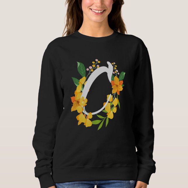 Brev C Capital Alphabet Flowers Monogram Initial T Shirt (Framsida)