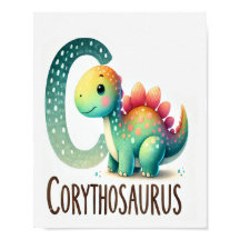 Brev C, Dinosaur Alphabet Watercolor Poster