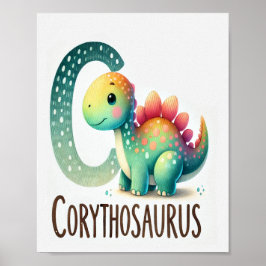 Brev C, Dinosaur Alphabet Watercolor Poster