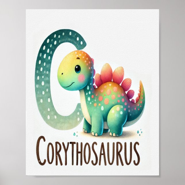 Brev C, Dinosaur Alphabet Watercolor Poster (Framsidan)