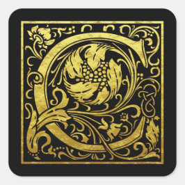 Brev C First Brev Faux Guld Black Fyrkantigt Klistermärke