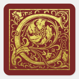 Brev C First Brev Faux Guld Red Fyrkantigt Klistermärke