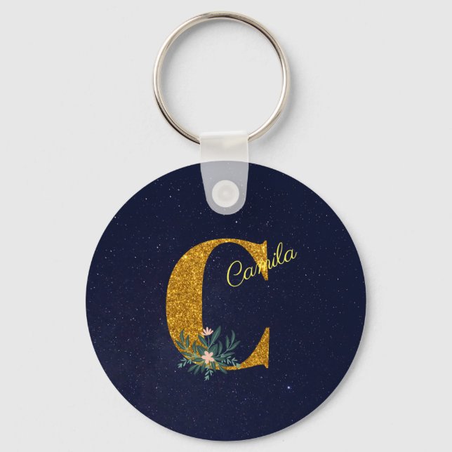 Brev C Golden monogram Nyckelring (Framsida)