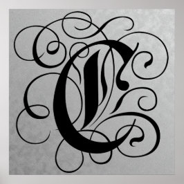 Brev C, Gothic Monogram Black Poster