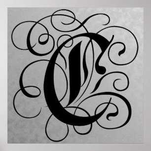 Brev C, Gothic Monogram Black Poster