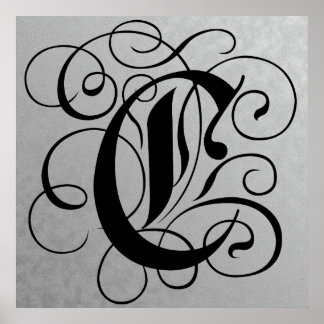 Brev C, Gothic Monogram Black Poster