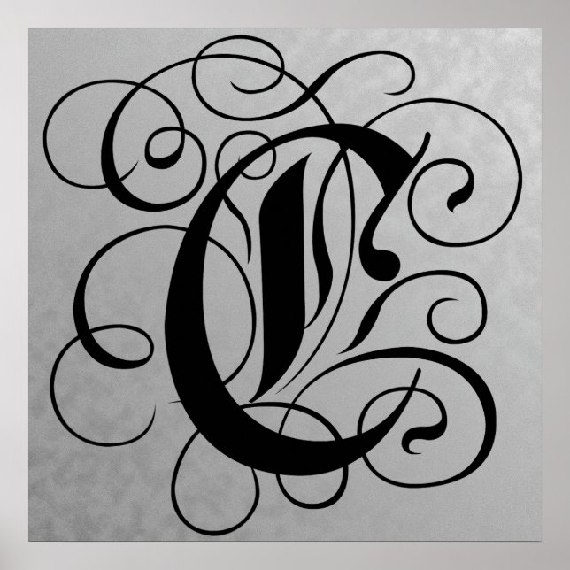 Brev C, Gothic Monogram Black Poster (Framsidan)