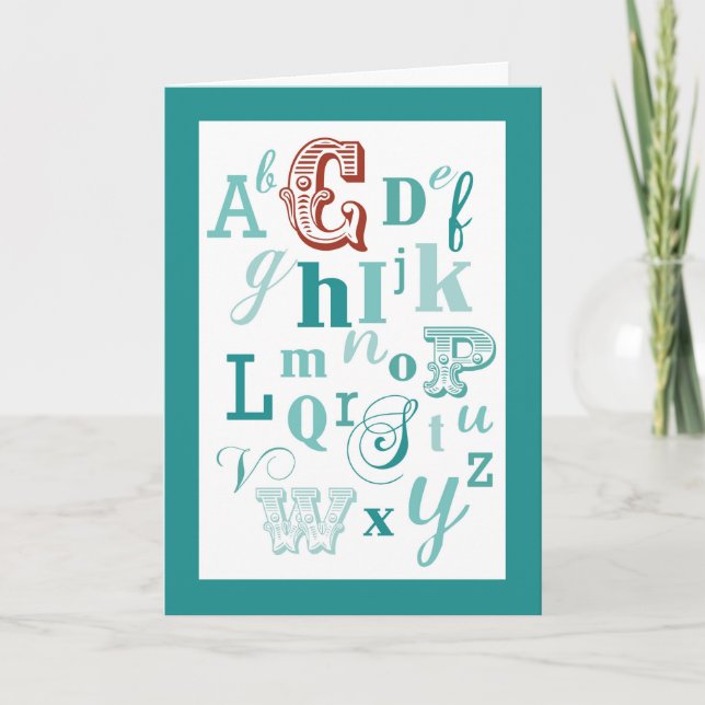 Brev C Initial Namn Alphabet Birthday Teal & Red Kort (Framsida)