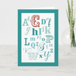 Brev C Initial Namn Alphabet Birthday Teal & Red Kort