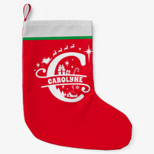 Brev C jul Monogram Initial Namn Red White Liten Julstrumpa