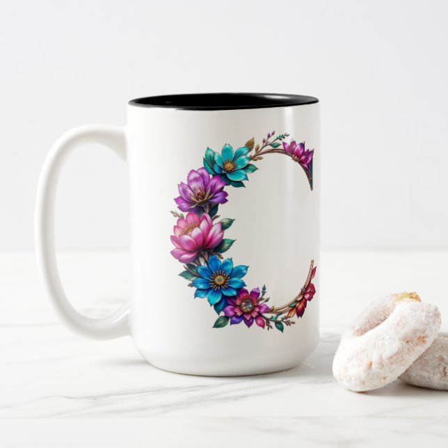 Brev C-kaffet Mugg - Blommigt för utlämnande (Med munk)