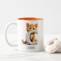 Brev C Katt Alphabet Monogram kaffe Mugg