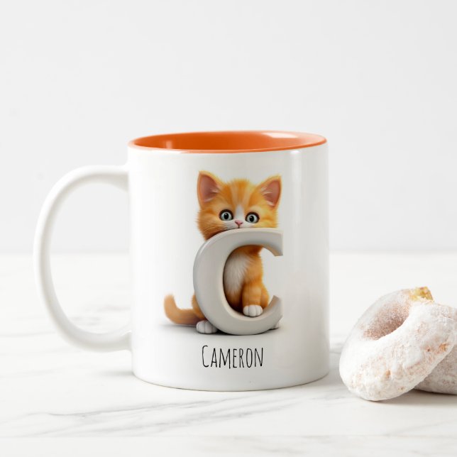 Brev C Katt Alphabet Monogram kaffe Mugg (Med munk)