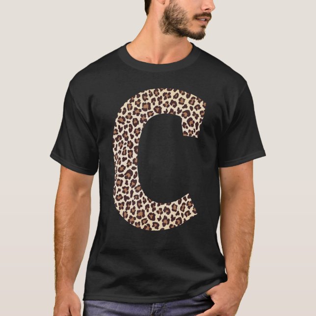 brev C leopard-skalet mönster initialt namn m T Shirt (Framsida)