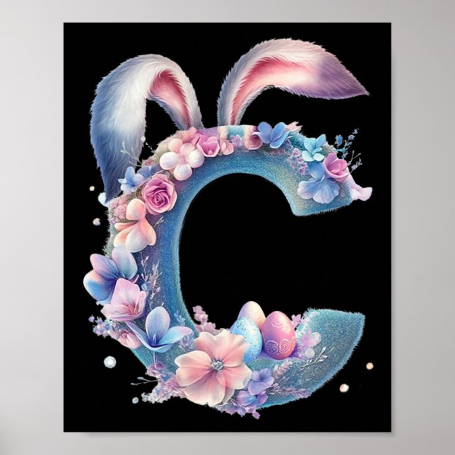 Brev C med Bunny Öron adorterad med mjuk pastel Poster (Framsidan)