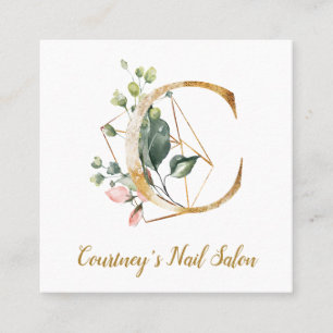 Brev C med guld- geometrisk design och blommor Fyrkantigt Visitkort