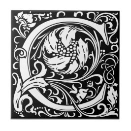 Brev C medeltida monogram Art Nouveau Kakelplatta