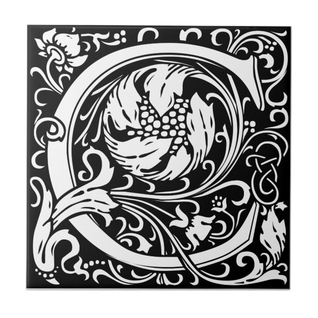 Brev C medeltida monogram Art Nouveau Kakelplatta (Framsidan)