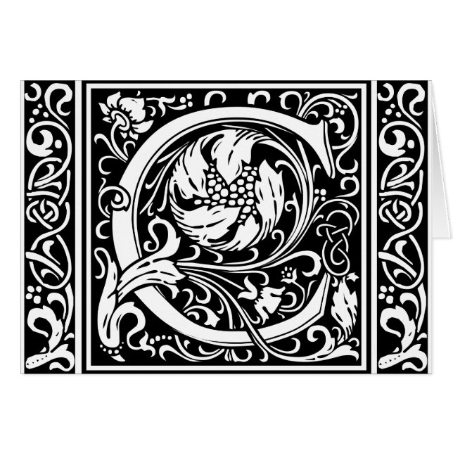 Brev C Medieval Monogram Art nouveau Hälsningskort (Framsidan Horizontal)