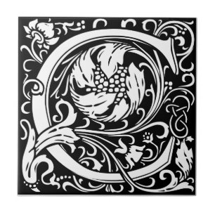Brev C Medieval Monogram Art nouveau Kakelplatta
