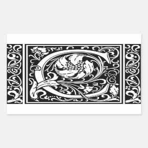 Brev C Medieval Monogram Art nouveau Rektangulärt Klistermärke