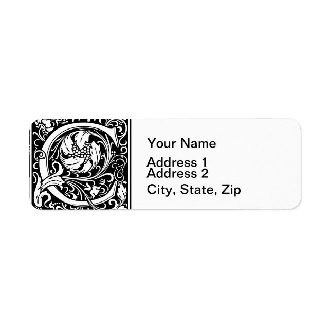Brev C Medieval Monogram Art nouveau Returadress Etikett (Framsidan)