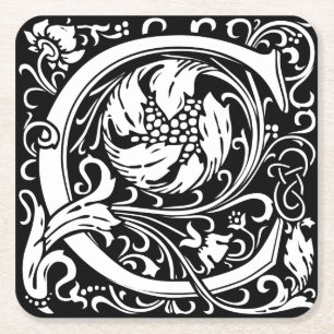 Brev C Medieval Monogram Art nouveau Underlägg Papper Kvadrat