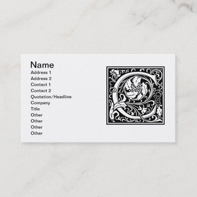 Brev C Medieval Monogram Art nouveau Visitkort (Framsida)