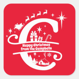 Brev C Monogram första familjen Namn Hälsning Fyrkantigt Klistermärke