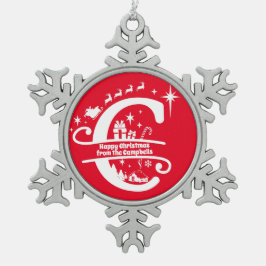 Brev C Monogram första familjen Namn Hälsning Snöflinga Pewter Julgransprydnad