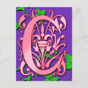 Brev C Monogram Initial on Rosa Lila Cards Vykort