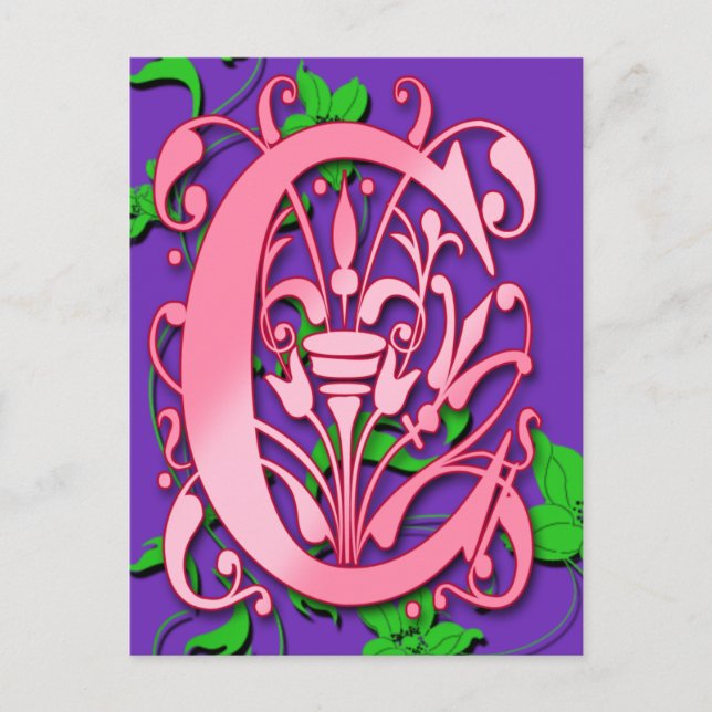 Brev C Monogram Initial on Rosa Lila Cards Vykort (Framsida)