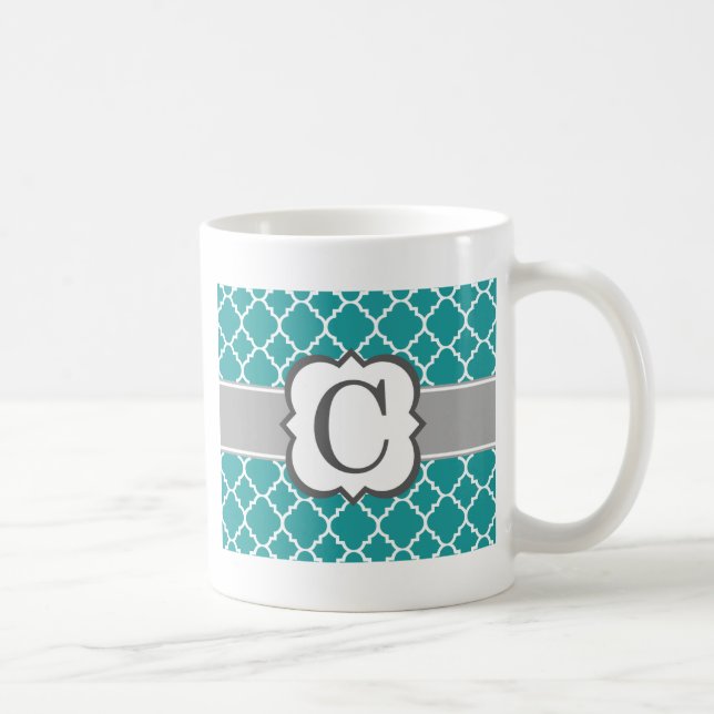 Brev C Quatrefoil för krickablåttMonogram Kaffemugg (Höger)