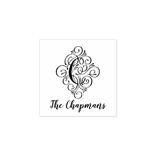 Brev C Ursprunglig Elegant, blommande Monogram Nam Stämpel (Tryck)