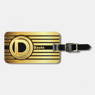 Brev D-bagagemärke med monogram Guld rand Black Bagagebricka